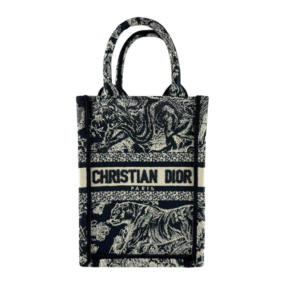 Christian Dior Book Tote Vertical Canvas 2Way Shoulder Bag Black